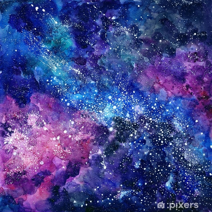 Space hand painted watercolor background. Cosmic texture with st